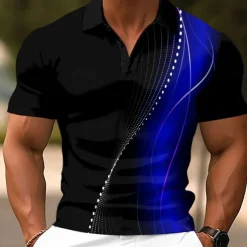 Men's Geometic Line Polo Short Sleeve Polo Shirts Collared Shirts Casual School Outdoor Daily Wear Home Wear 3D Print Summer Red Blue Green