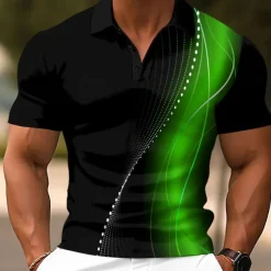 Men's Geometic Line Polo Short Sleeve Polo Shirts Collared Shirts Casual School Outdoor Daily Wear Home Wear 3D Print Summer Red Blue Green