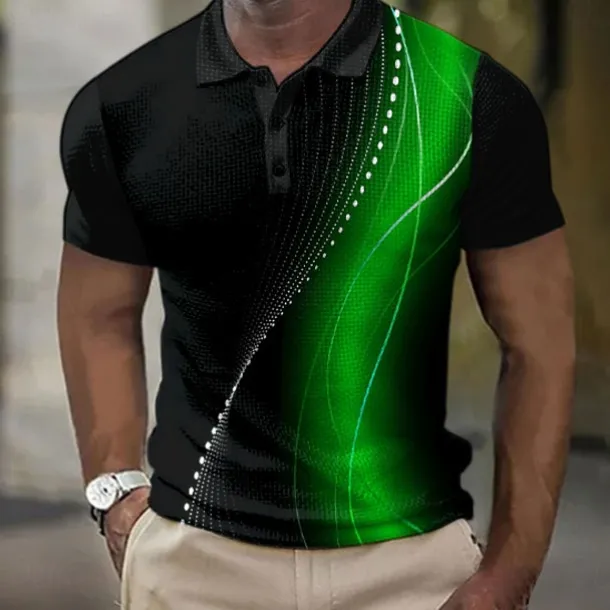 Men's Geometic Line Waffle Polo Shirts Short Sleeve Polo Shirts Collared Shirts Business Casual School Business Athleisure Buttons 3D Print Summer Red Blue Purple