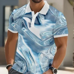 Men's Geometic Marble Polo Short Sleeve Polo Shirts Collared Shirts Casual Athleisure Outdoor clothing Streetwear Buttons Summer Blue Sky Blue Purple