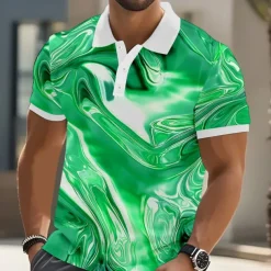Men's Geometic Marble Polo Short Sleeve Polo Shirts Collared Shirts Casual Athleisure Outdoor clothing Streetwear Buttons Summer Blue Sky Blue Purple