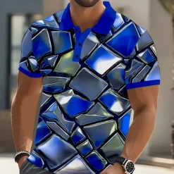 Men's Geometic Polo Short Sleeve Polo Shirts Collared Shirts Casual Outdoor Street Athleisure 3D Print Buttons Summer Red Blue Green
