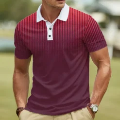 Men's Geometic Polo Short Sleeve Polo Shirts Lapel Business Casual Athleisure Daily Wear 3D Print Buttons Summer Red Dark Navy Navy Blue