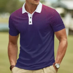 Men's Geometic Polo Short Sleeve Polo Shirts Lapel Business Casual Athleisure Daily Wear 3D Print Buttons Summer Red Dark Navy Navy Blue