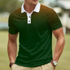 Men's Geometic Polo Short Sleeve Polo Shirts Lapel Business Casual Athleisure Daily Wear 3D Print Buttons Summer Red Dark Navy Navy Blue