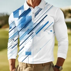 Men's Geometric Abstract Polo Long Sleeve Polo Shirts Lapel Casual Outdoor Street Athleisure Daily Wear 3D Print Buttons Spring Fall Winter Red Blue Green