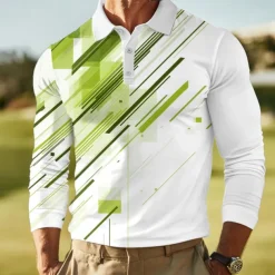 Men's Geometric Abstract Polo Long Sleeve Polo Shirts Lapel Casual Outdoor Street Athleisure Daily Wear 3D Print Buttons Spring Fall Winter Red Blue Green