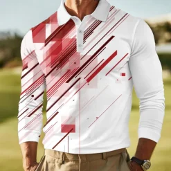 Men's Geometric Abstract Polo Long Sleeve Polo Shirts Lapel Casual Outdoor Street Athleisure Daily Wear 3D Print Buttons Spring Fall Winter Red Blue Green