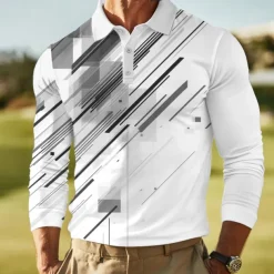 Men's Geometric Abstract Polo Long Sleeve Polo Shirts Lapel Casual Outdoor Street Athleisure Daily Wear 3D Print Buttons Spring Fall Winter Red Blue Green