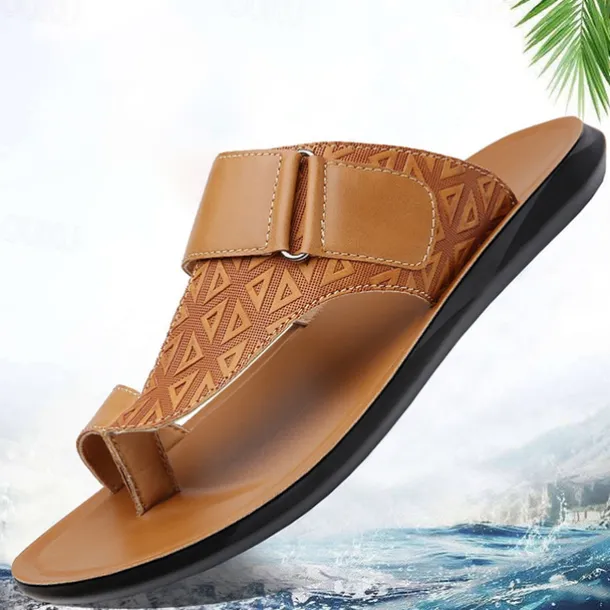 Men's Geometric Embossed Open-Toe Sandals – Adjustable Strap Design for Casual Beach and Summer Wear