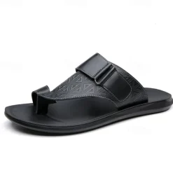 Men's Geometric Embossed Open-Toe Sandals – Adjustable Strap Design for Casual Beach and Summer Wear