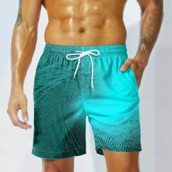 Men's Geometric Gradient Color Line Swim Trunks Swim Shorts Board Shorts Mid Waist Streetwear Hawaiian Beach Vacation Wear Side Pockets Mesh Lining Elastic Drawstring Waist Designer Clothing Apparel
