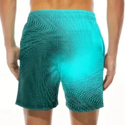 Men's Geometric Gradient Color Line Swim Trunks Swim Shorts Board Shorts Mid Waist Streetwear Hawaiian Beach Vacation Wear Side Pockets Mesh Lining Elastic Drawstring Waist Designer Clothing Apparel