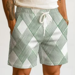 Men's Geometric Grid / Plaid Waffle Shorts Sweat Shorts Casual Shorts Mid Waist Fashion Casual Vacation Jogging Workout Elastic Drawstring Waist Shorts with Pockets Designer Clothing Apparel