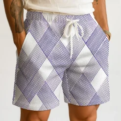 Men's Geometric Grid / Plaid Waffle Shorts Sweat Shorts Casual Shorts Mid Waist Fashion Casual Vacation Jogging Workout Elastic Drawstring Waist Shorts with Pockets Designer Clothing Apparel