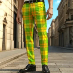 Men's Geometric Grid / Plaid Dress Pants Trousers Casual Pants Mid Waist Casual Formal Vacation Daily Summer Spring Fall 3D Print Blue Dark Green Green