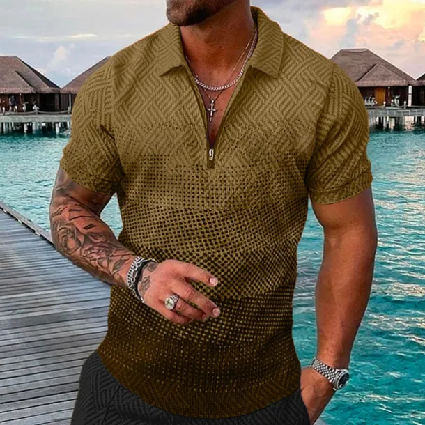 Men's Geometric Hawaiian Polo Shirts Golf Shirt Short Sleeve Polo Shirts Collared Shirts Casual Beach Wear Vacation Wear Party Outfits 3D Print Quarter Zip Polo Yellow Pink Blue