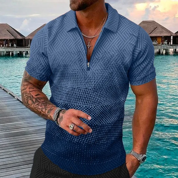 Men's Geometric Hawaiian Polo Shirts Golf Shirt Short Sleeve Polo Shirts Collared Shirts Casual Beach Wear Vacation Wear Party Outfits 3D Print Quarter Zip Polo Yellow Pink Blue