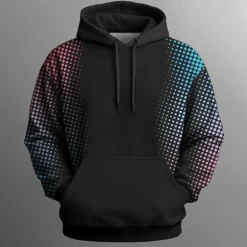 Men's Geometric Hoodies Sweatshirt Fashion Casual Long Sleeve Crew Neck Holiday Streetwear Black White Drawstring 3D Fall Winter Designer