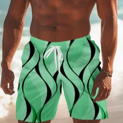 Men's Geometric Line Swim Trunks Swim Shorts Board Shorts Mid Waist Streetwear Hawaiian Vacation Drawstring Mesh Lining Elastic Waist Designer Clothing Apparel