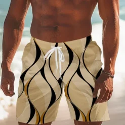 Men's Geometric Line Swim Trunks Swim Shorts Board Shorts Mid Waist Streetwear Hawaiian Vacation Drawstring Mesh Lining Elastic Waist Designer Clothing Apparel