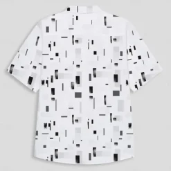 Men's Geometric Linen Shirt Casual Shirt Button Up Shirt Short Sleeve Daily Sports & Outdoors Outdoor Sports & Outdoor Office / Career Turndown Buttons Pocket White