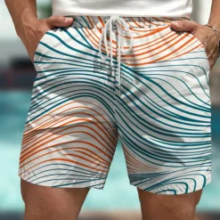 Men's Geometric Pattern Colorful Line Swim Shorts Board Shorts Swimming Trunks Mid Waist Hawaiian Casual Holiday Beach Drawstring with Mesh lining Elastic Waist Designer Clothing Apparel