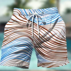 Men's Geometric Pattern Colorful Line Swim Shorts Board Shorts Swimming Trunks Mid Waist Hawaiian Casual Holiday Beach Drawstring with Mesh lining Elastic Waist Designer Clothing Apparel