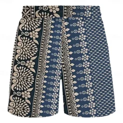 Men's Geometric Pattern Flower / Floral Swim Shorts Board Shorts Swimming Trunks Mid Waist Vintage Hawaiian Ethnic Style Holiday Beach Drawstring with Mesh lining Elastic Waist Designer Clothing