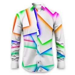 Men's Geometric Pattern Geometry Shirt Button Up Shirt Long Sleeve Artistic Daily Wear Going out Fall & Winter Turndown Print Button-Down Black White Blue Orange Khaki