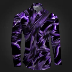 Men's Geometric Pattern Graffiti Button Up Shirt Printed Shirts Long Sleeve Subcultural Vacation Party Street Spring & Summer Turndown Print Button-Down Pink Red Blue Sky Blue Purple