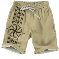 Men's Geometric Pattern Nautical Compass Shorts Beach Shorts Casual Shorts Mid Waist Vacation Streetwear Hawaiian Outdoor Casual Holiday Drawstring Side Pockets Designer Clothing Apparel
