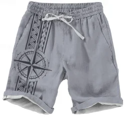 Men's Geometric Pattern Nautical Compass Shorts Beach Shorts Casual Shorts Mid Waist Vacation Streetwear Hawaiian Outdoor Casual Holiday Drawstring Side Pockets Designer Clothing Apparel