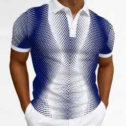 Men's Geometric Polo Short Sleeves Lapel Casual Daily Modern Sports & Outdoor Athleisure Casual Daily Buttons Summer Robin's Egg Blue Black Green