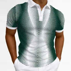 Men's Geometric Polo Short Sleeves Lapel Casual Daily Modern Sports & Outdoor Athleisure Casual Daily Buttons Summer Robin's Egg Blue Black Green