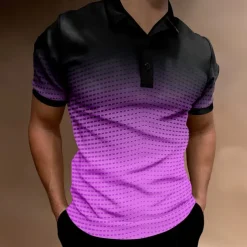 Men's Geometric Polo Short Sleeve Polo Shirts Collared Shirts Business Casual School Outdoor Athleisure Daily Wear 3D Print Summer Lake blue Sky Blue Purple
