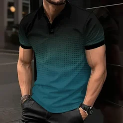 Men's Geometric Polo Short Sleeve Polo Shirts Collared Shirts Business Casual School Outdoor Athleisure Daily Wear 3D Print Summer Lake blue Sky Blue Purple