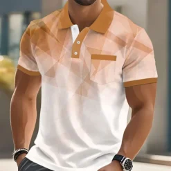 Men's Geometric Polo Short Sleeve Turndown Business Casual Daily Sports & Outdoor Business Casual Daily Pocket Buttons Summer Robin's Egg Blue Dark Blue Green