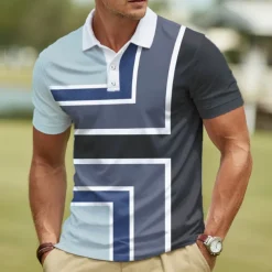 Men's Geometric Polo Short Sleeve Polo Shirts Collared Shirts Casual Athleisure Daily Wear Buttons Summer Pink Blue Purple