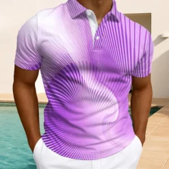 Men's Geometric Polo Short Sleeve Polo Shirts Collared Shirts Business Casual Outdoor Athleisure Daily Wear Buttons Summer Lake blue Blue Purple