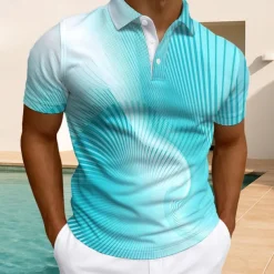 Men's Geometric Polo Short Sleeve Polo Shirts Collared Shirts Business Casual Outdoor Athleisure Daily Wear Buttons Summer Lake blue Blue Purple