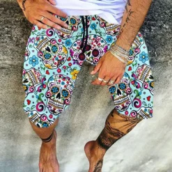 Men's Geometric Skull Stripe Swim Trunks Swim Shorts Board Shorts Low Waist Casual Hip-Hop Outdoor Daily Holiday Print Straight Leg Designer Clothing Apparel