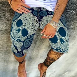 Men's Geometric Skull Stripe Swim Trunks Swim Shorts Board Shorts Low Waist Casual Hip-Hop Outdoor Daily Holiday Print Straight Leg Designer Clothing Apparel