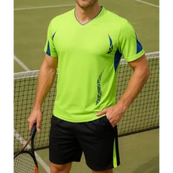 Men's Geometric Sports Set Tennis Set Two-piece Suit Short Sleeves Printing Sweat-Wicking Moisture Wicking Breathable Tennis Golf Pickleball V Neck Blue Green Tennis Clothing