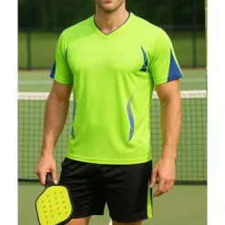Men's Geometric Sports Set Tennis Set Two-piece Suit Short Sleeves Printing Sweat-Wicking Moisture Wicking Breathable Tennis Golf Pickleball V Neck Blue Green Tennis Clothing