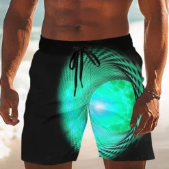 Men's Geometric Swirl Swim Trunks Swim Shorts Board Shorts Mid Waist Casual Outdoor Vacation Dailywear Side Pockets Mesh Lining Elastic Drawstring Waist Designer Clothing Apparel