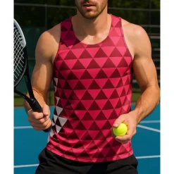 Men's Geometric Tennis Top Sleeveless Printing Quick Dry Breathable Tennis Golf Pickleball U Neck Vest / Gilet Red Light Grey Tennis Clothing