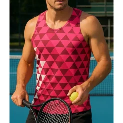 Men's Geometric Tennis Top Sleeveless Printing Quick Dry Breathable Tennis Golf Pickleball U Neck Vest / Gilet Red Light Grey Tennis Clothing