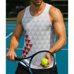 Men's Geometric Tennis Top Sleeveless Printing Quick Dry Breathable Tennis Golf Pickleball U Neck Vest / Gilet Red Light Grey Tennis Clothing
