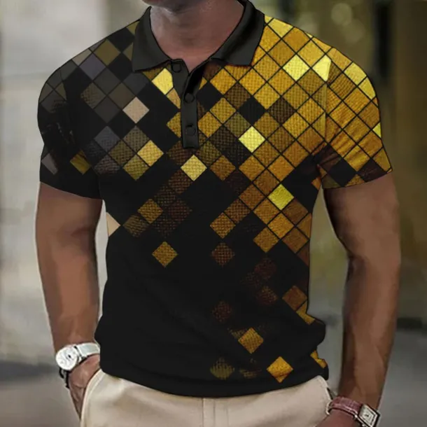 Men's Geometric Waffle Polo Shirts Golf Shirt Short Sleeve Polo Shirts Collared Shirts Casual Vacation Wear Formal Wear Festival Wear 3D Print Buttons Yellow Red Blue